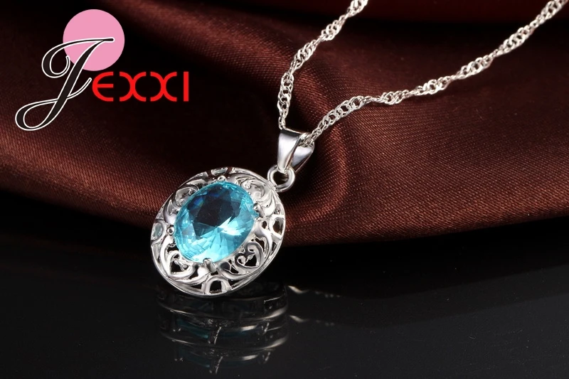 925 Sterling Silver Pendants Necklaces Earring Ring Set For Women Fashion Crystal Bridal Wedding Jewelry Sets Accessory