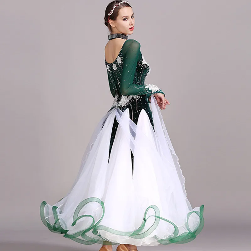 Velvet Stitching Applique Ballroom Dance Competition Dress Standard Dresses Modern Dance Costume Waltz Dress Luminous Costumes