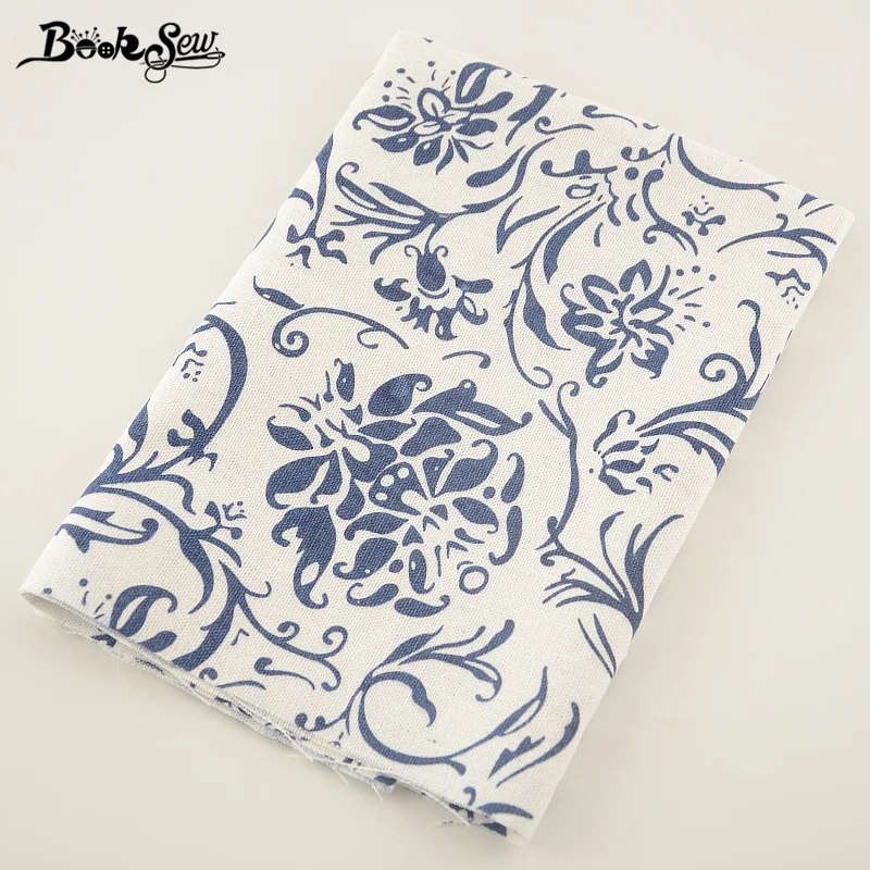 Booksew Blue Flower Design Cotton Linen Fabric Sewing Material For Tablecloth Pillow Bag Curtain Cushion Zakka  Home Textile