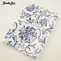 Booksew Blue Flower Design Cotton Linen Fabric Sewing Material For Tablecloth Pillow Bag Curtain Cushion Zakka  Home Textile