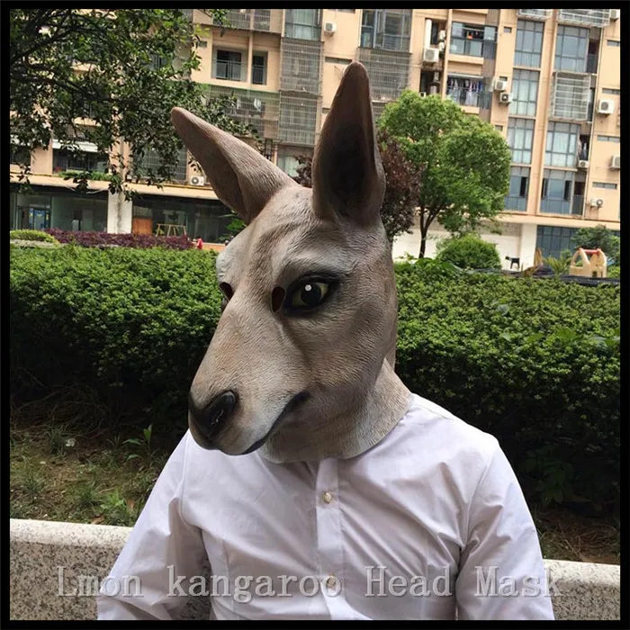 100% Natural Eco-friendly Deluxe Quality Latex Accoutrements Kangaroo Mask for Halloween Party Cosplay Animal Full Head Mask