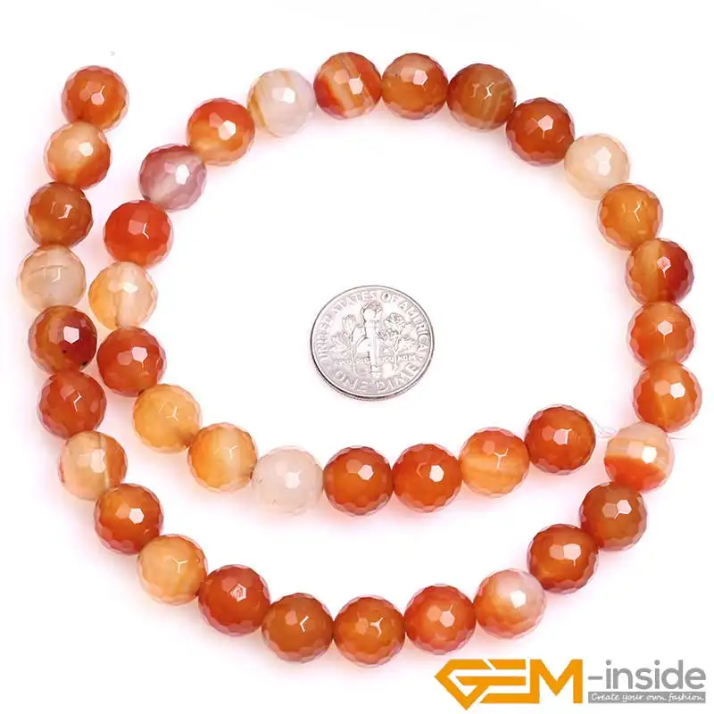 Natural Stone Round Faceted Red Carnelian Beads For Jewelry Making Strand 15\