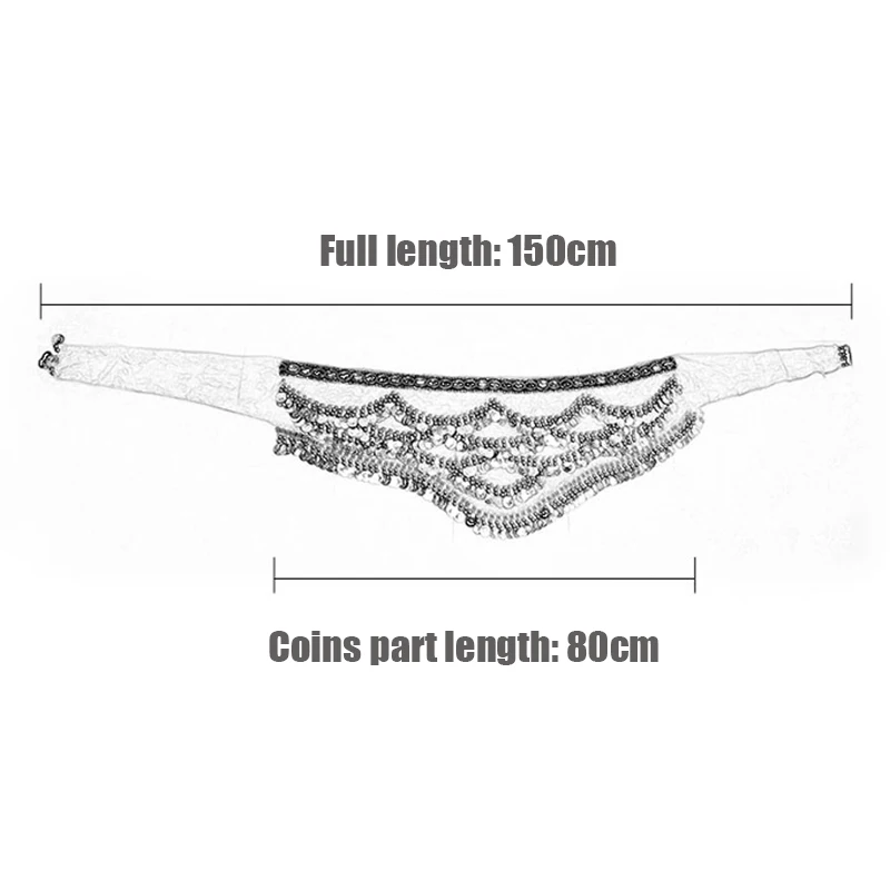 Abbigliamento da ballo economico Abbigliamento da pratica per donna Sciarpa a triangolo con strass colorati Misura regolabile 300 monete d\'oro Danza