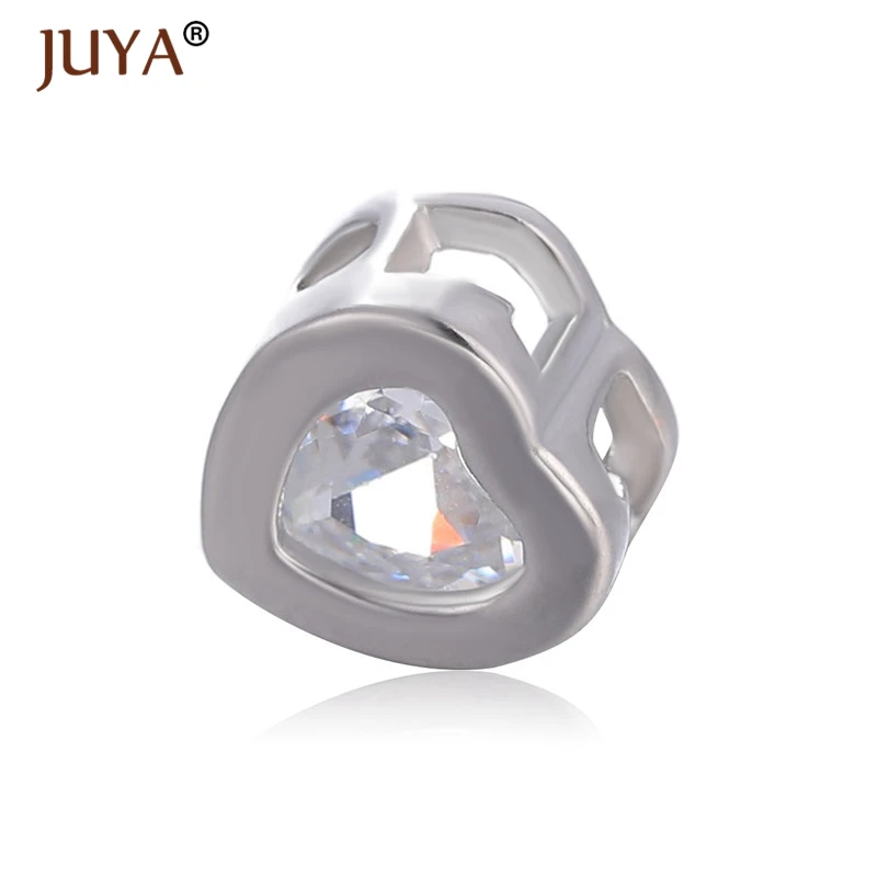 Juya 2pcs Luxury Zircon Crystal Round Heart Beads For Jewelry Making DIY Spacer Bead Bracelet Necklace Sieraden Maken Perles