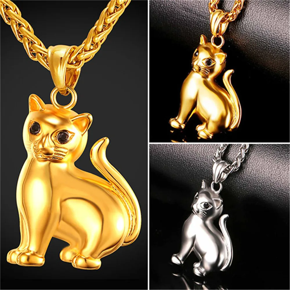 Stainless Steel Cat Pendent Necklace for Women Men Animal Cute Dainty Necklaces Accessaries Hot Sale Birthday Party Jewlery Gift