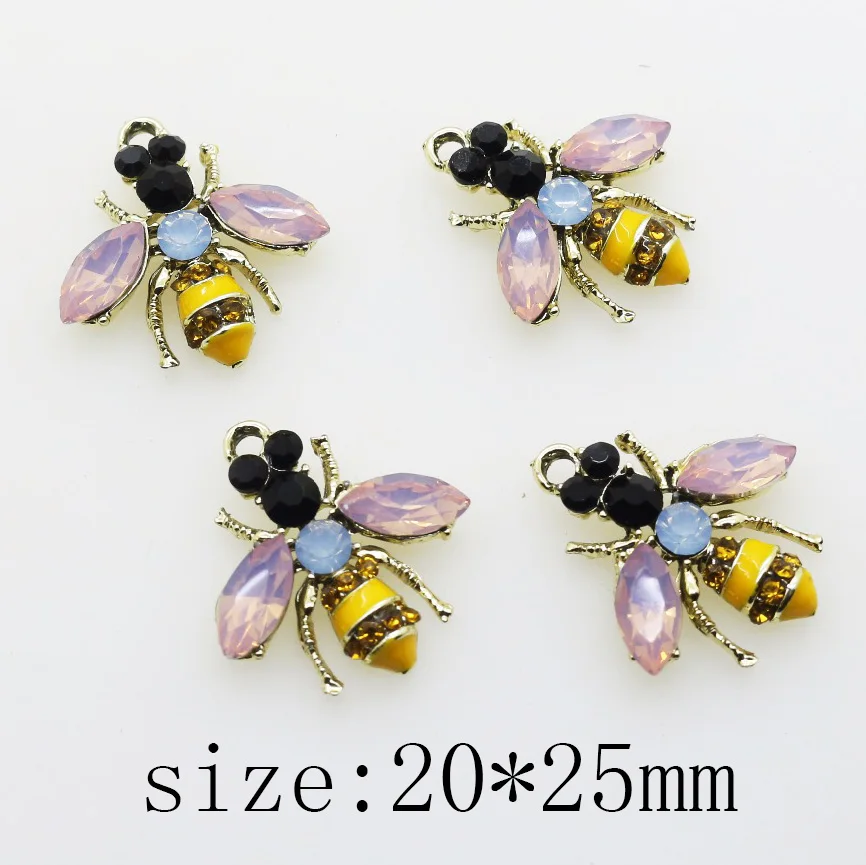 10pcs/lot Metal Spray Paint Bee Crystal Rhinestone Buttons Craft DIY flat Scrapbooking Buttons Home Decor Accessories