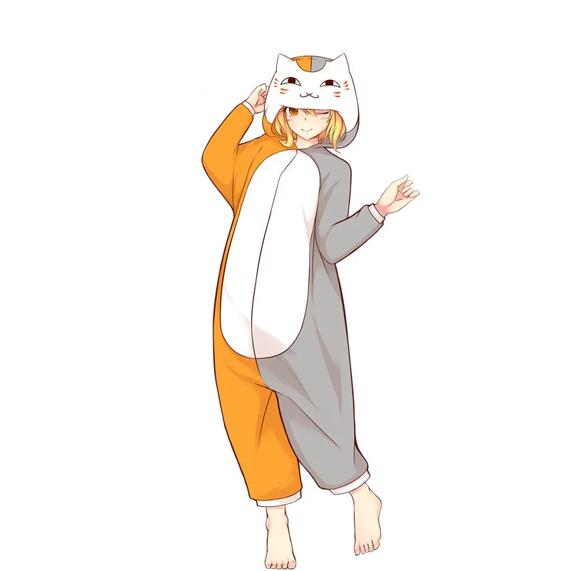 Natsume-Pijama de invierno de una pieza para mujer, ropa de dormir, libro de amigos, gato, maestro, Anime, Siamés