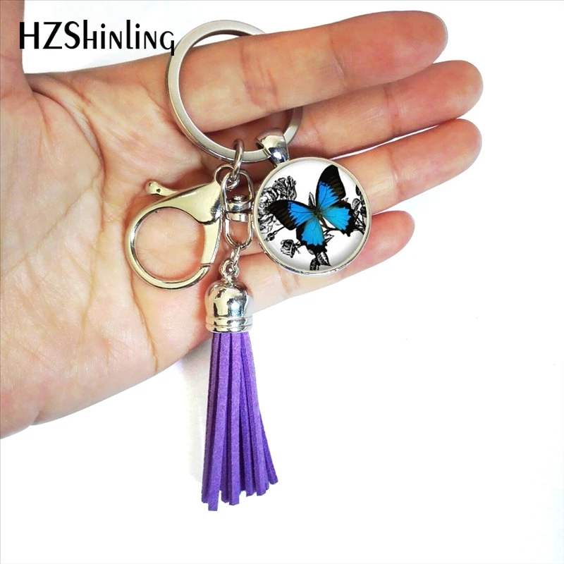 2017 Fashion PSI Symbol Tassel Keyring Psychology Keychain Round Jewelry Glass Dome Keychains Bohemian Gifts For Men