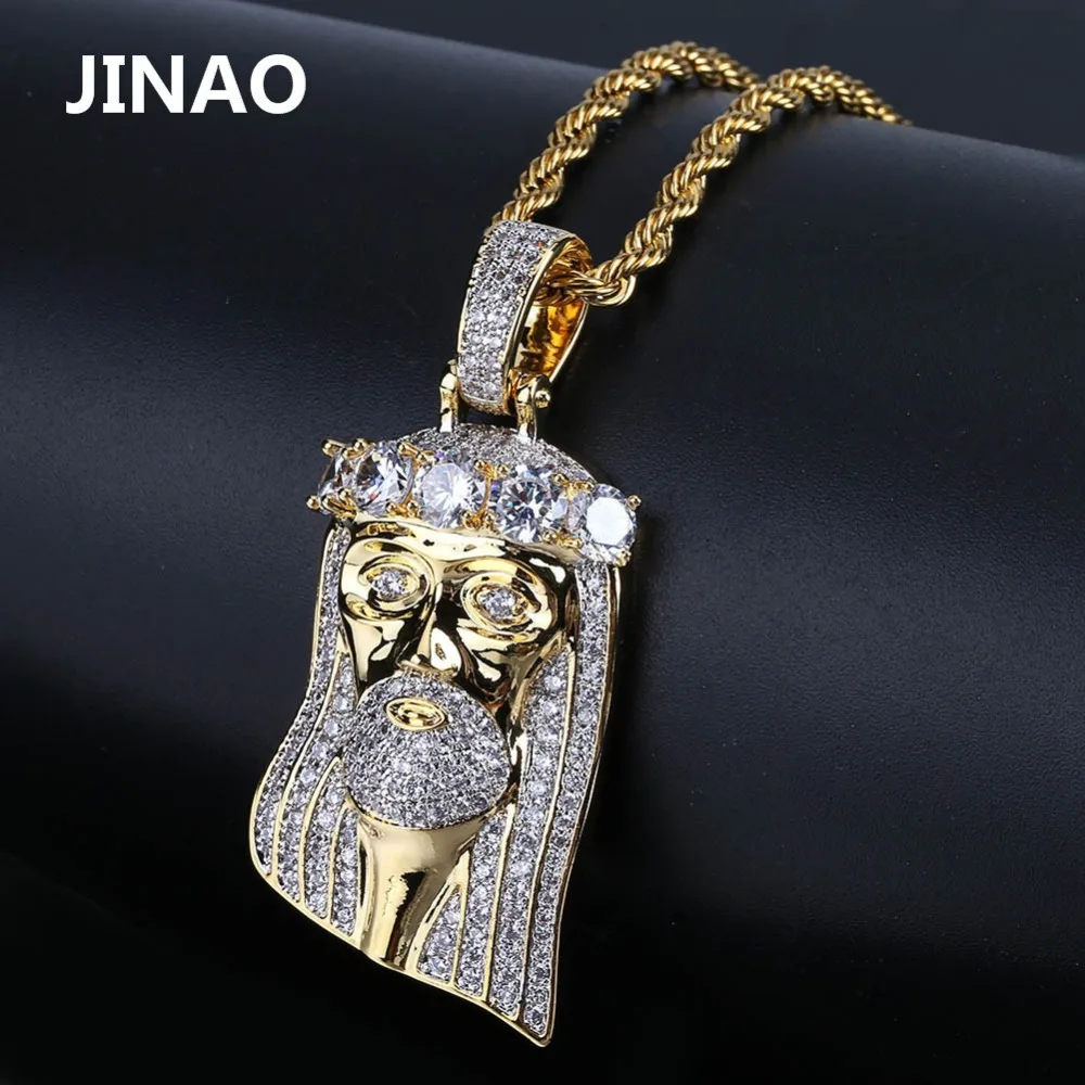 JINAO New Fashion  Jesus Face Pendant Necklace With Chain Micro Pave  CZ Stone Bling Jewelry Hip Hop Charm Jewelry Gift For Men