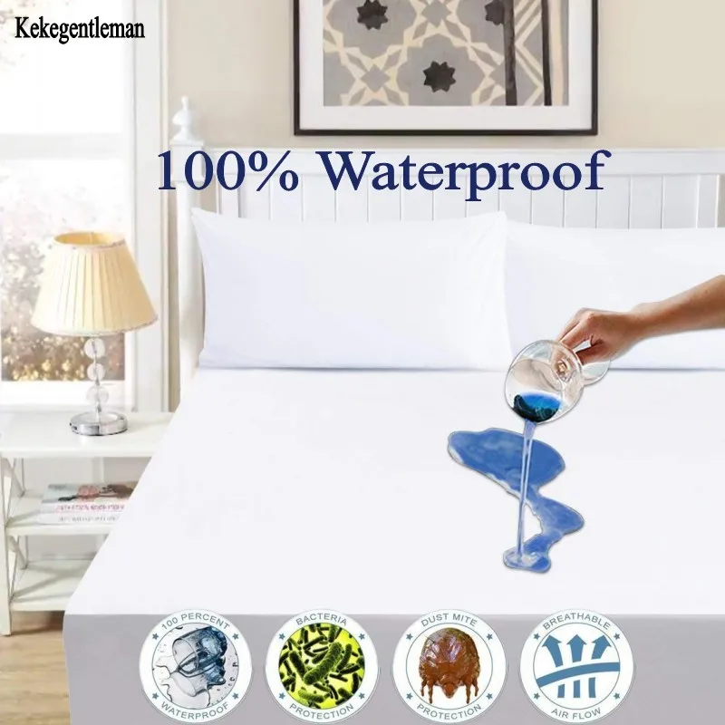 White 100% Waterproof Mattress Cover Smooth Polyester Mattress Cover Protector Antibacterial Bed cover Bed linen