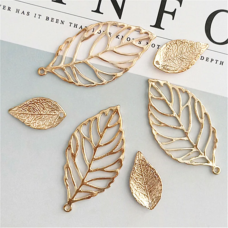 10 pcs/lot Alloy Creative Gold Leaf Pendant Buttons Ornaments Jewelry Earrings Choker Hair DIY Jewelry Accessories Handmade