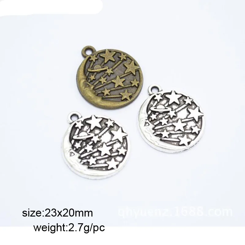 20pcs/lot 20x23mm Antique Silver Zinc Alloy Universe Moon Star Charms Pendant For Jewelry Making