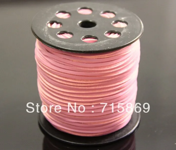 

Free Shipping 100 YARD (92Meters) 3 mm x 1.5mm Pink One Side Leather Cord Flat Faux Suede Leather Cord For