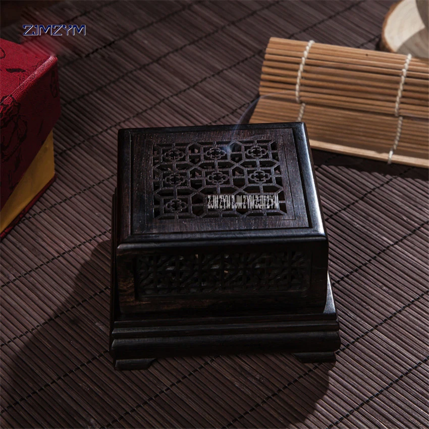 Purple sandalwood incense burner ebony tray incense box hollow pane plum incense burner with mahogany technology 9*9*6.3cm