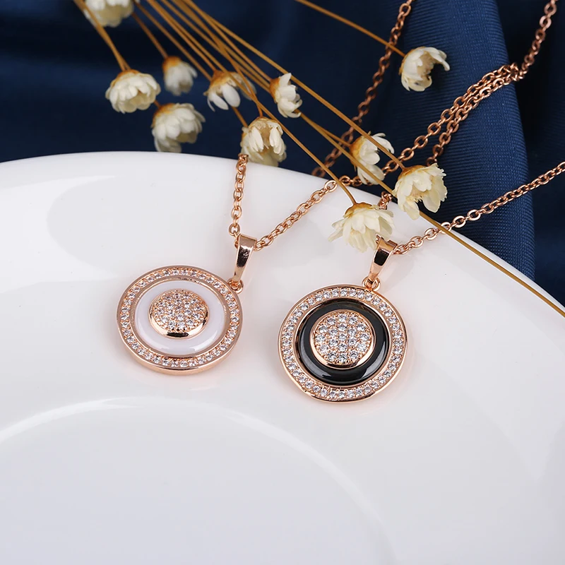 Female Vintage 585 Rose Gold Circle Pendant Necklaces For Women Fashion Healthy Ceramic Statement Necklace Elegant Jewelry Gift