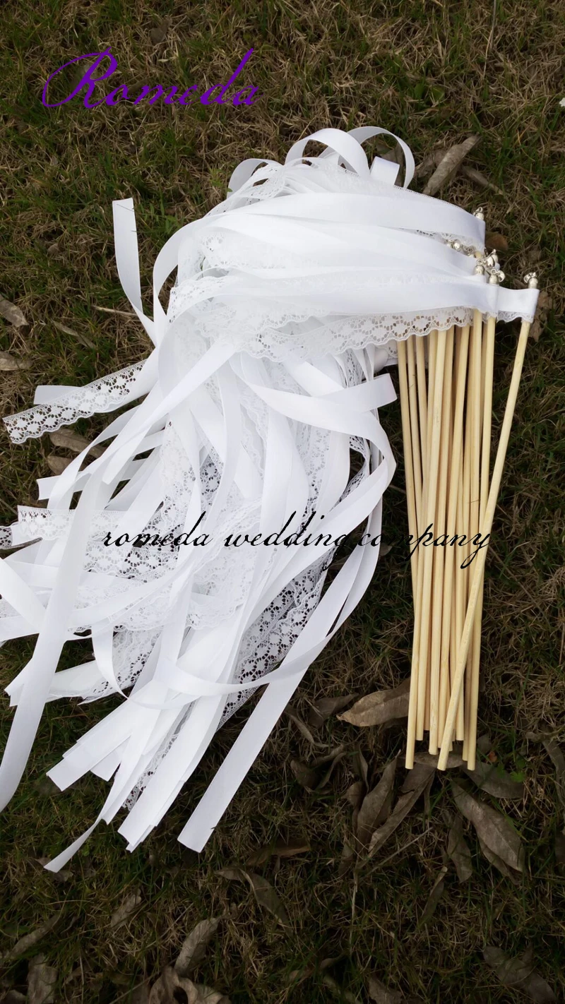 

(400Pieces/Lot) Big Discount White Stain Ribbon + White Lace With Cap Bell Wedding Ribbon Sticker