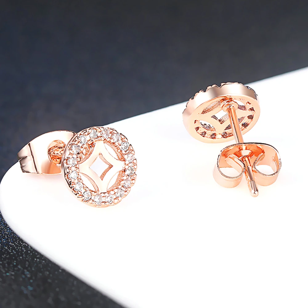 ZHOUYANG Stud Earrings For Women Elegant Hollow Out Cubic Zirconia Rose Gold Color Party Birthday Gift Fashion Jewelry E198