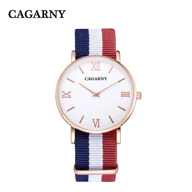 Cagarny Fashion Quartz Watch Men Casual Watches Women Ultra-Thin Rose Gold Case Nylon Watchband Strap Quartz-Watch Wristwatches