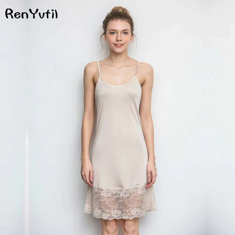 RenYvtiI Hight Quality 100% Silk Brand Women Nightgowns 2017 Ladies Short Sexy Embroidery Lace Sleep Camis Dressing Gown Summer