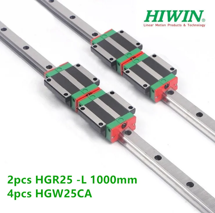 2pcs Hiwin linear rail HGR25 -L 1000mm + 4pcs HGW25CC Linear carriage block bearings CNC