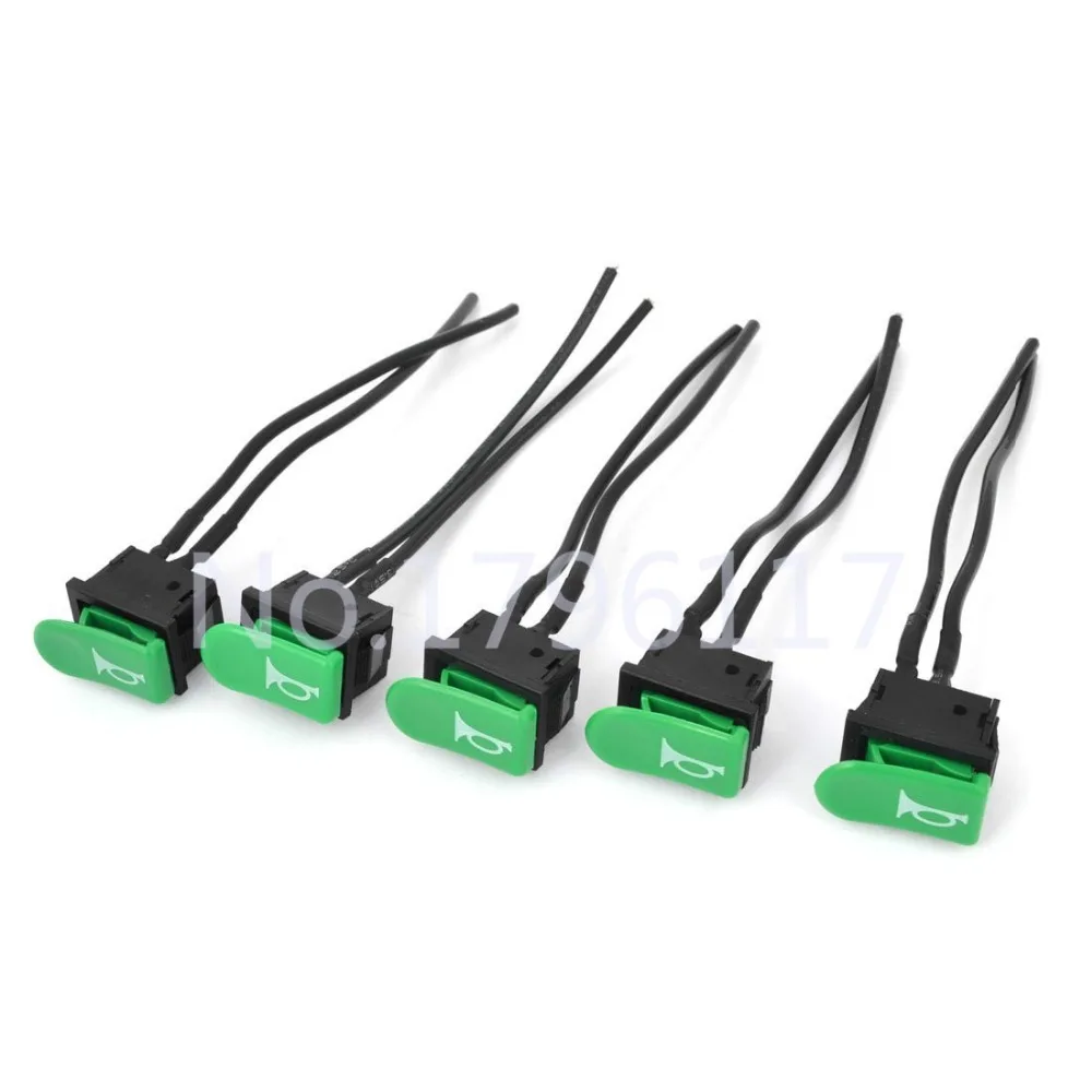 5Pcs Car Trucks ATV Bus Motorcycles Horn Adapter Green Cap SPST Momentary Wired Push Button Switch