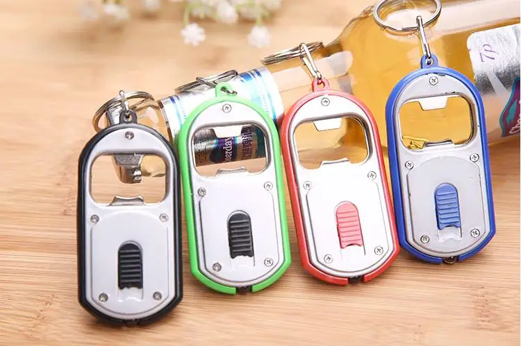 

500pcs New Arrival Creative Vintage 3 in 1 LED Flashlight Torch Keychain With Beer Bottle Opener Key Ring Chain Keyring