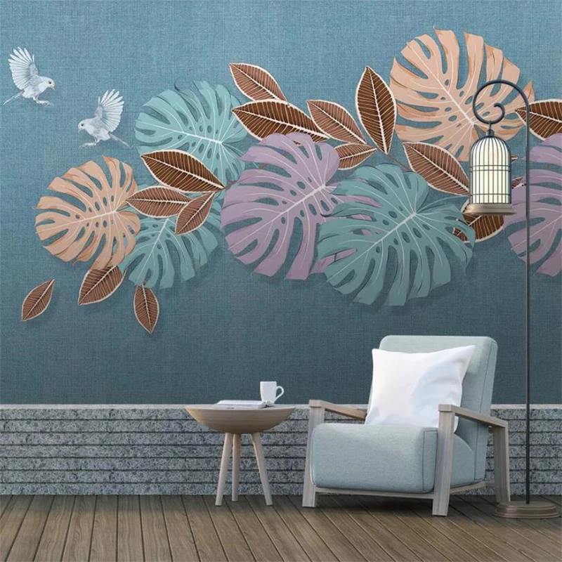 

wellyu Nordic minimalist hand-painted tropical plants leaves light luxury background wall custom large mural wallpaper