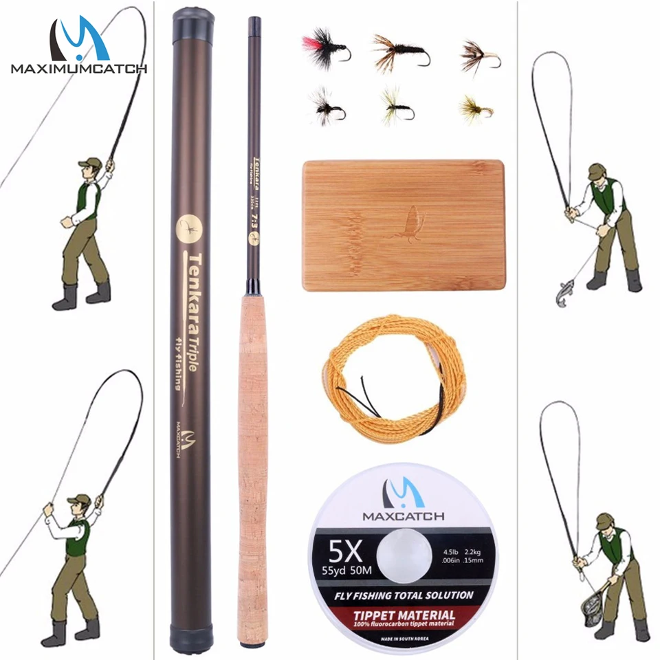 Maximumcatch 9-13FT V-Tenkara Rod Outfit IM10/36T Carbon Fiber Fly Rod&Tenkara Line&Wooden Box&Flies