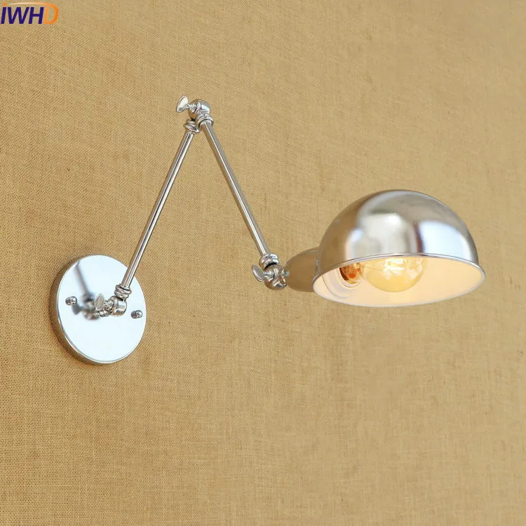 

IWHD Loft Retro Industrial Wall Light Fixtures Silver Adjustable Swing Long Arm Wall Lamp LED Edison Sconce Wandlampen Vintage