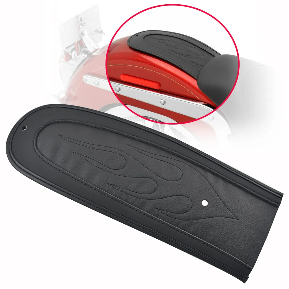 Black Rear Fender Bib Cover Pad Flame Stitch Leather For Harley Dyna Wide Glide Fat Bob Low Rider 2006-2017