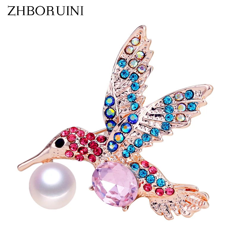 ZHBORUINI 2019 Pearl Brooch Bird Pearl Breastpin Natural Freshwater Pearl Jewelry For Women High Guality Enamel Eagle Pin Gift