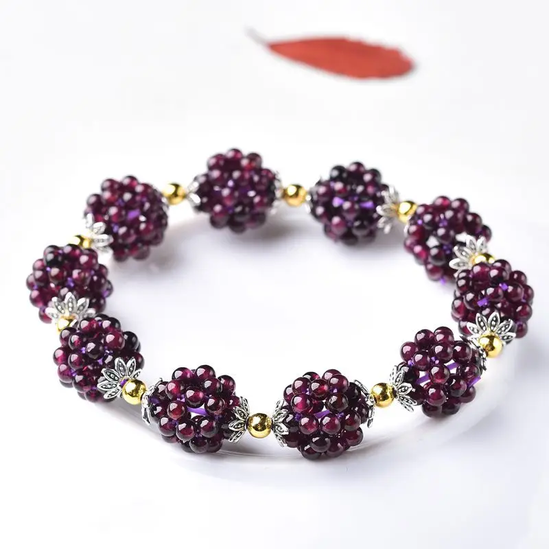 High Quality Natural Garnet Round Beaded Bracelets Strand Elegant Bracelets Bangles Fashion Jewelry Gift for Women Girls