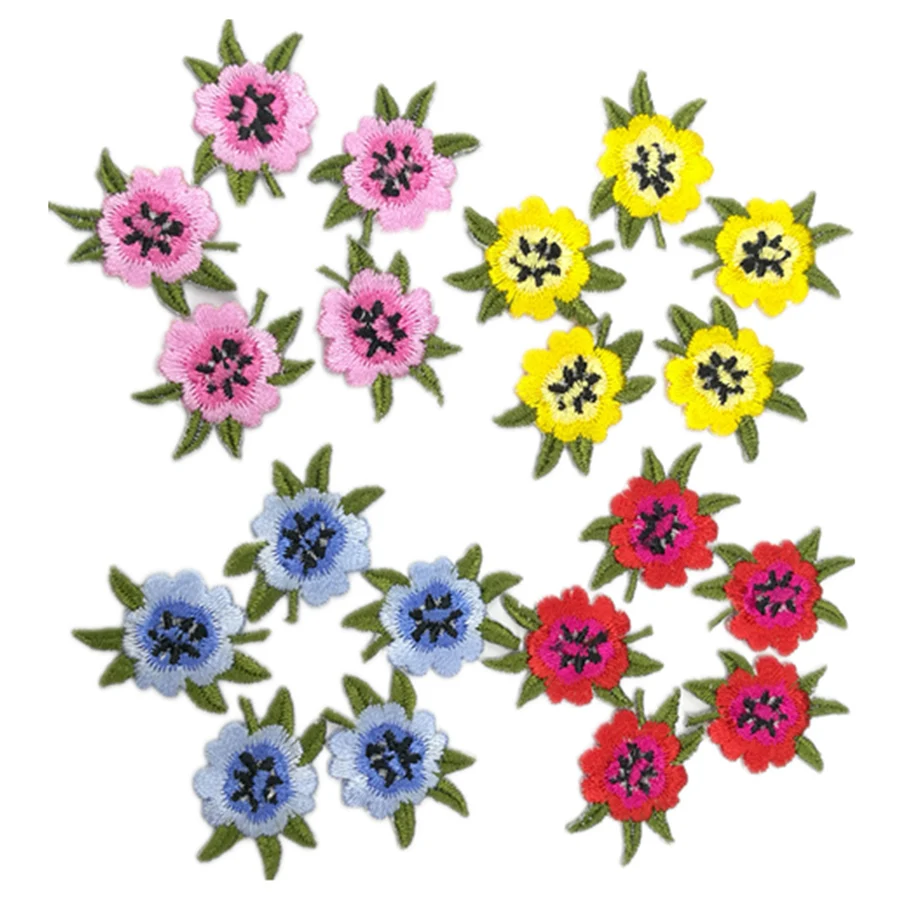 60Pcs Iron on Clothes Stickers Embroidery Patch Embroidered Crafts Badge Mini Flowers Applique Stripe Dress DIY Clothing Patches