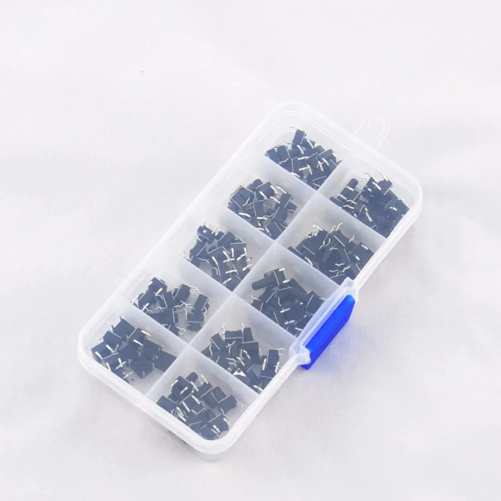 100Pcs/Lot 10 models 6x6mm Dip 4pin Tactile Push Button Switch 4.3mm 5mm 6mm 7mm 8mm 9mm 10mm 11mm 11.5mm 12mm Tact Kit