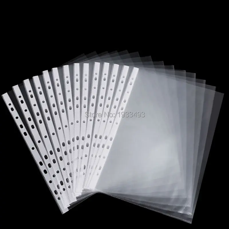 50 sheets A4 strong transparent poly- punched pockets x 50 sleeves, 11 holes, PP bag for ring binder/folders