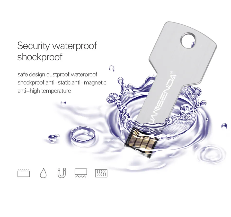 WANSENDA-Pendrive con forma de llave, unidad Flash USB, resistente al agua, 8GB, 16GB, 32GB, 64GB, 128GB