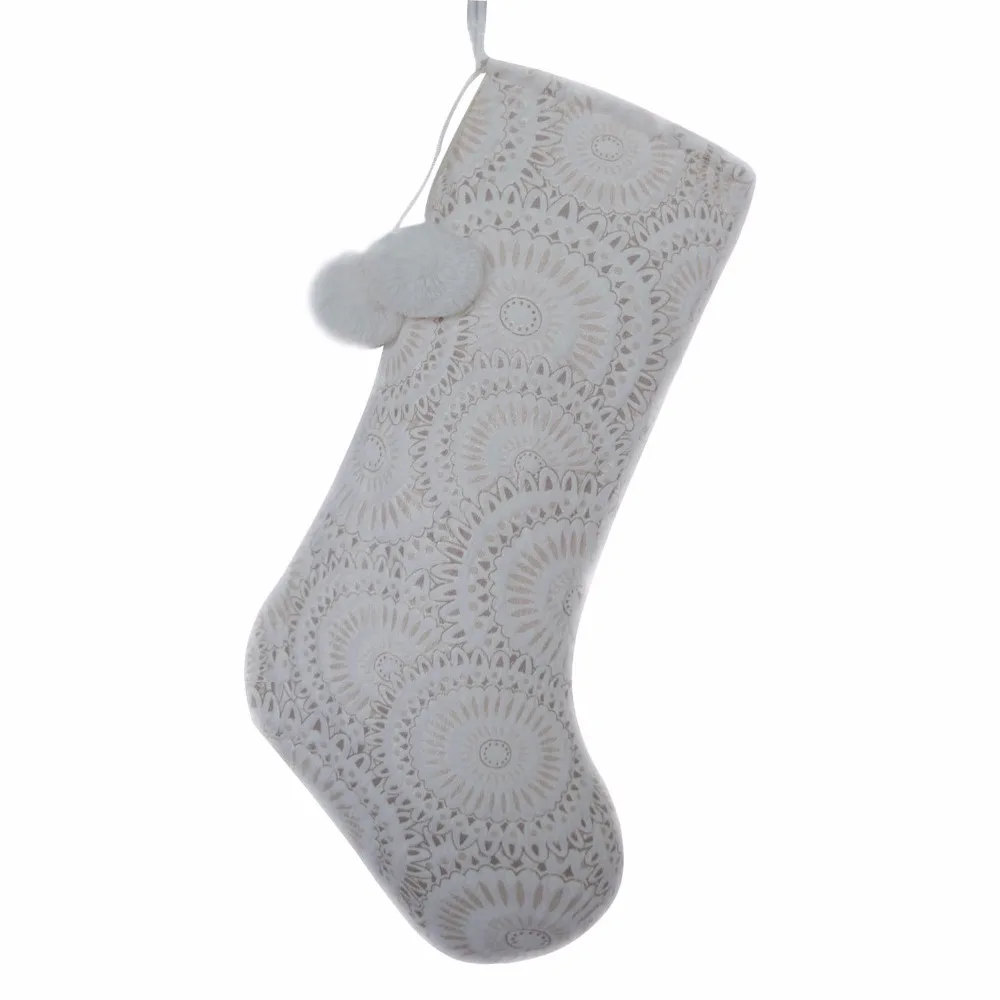 Free Shipping bronzing printed Decoraction Christmas stocking PV velvet socks with ball decoration