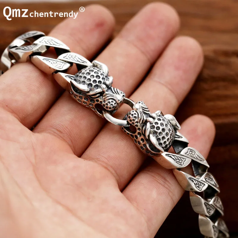 Punk 925 Sterling Silver Vintage cheetahs Bracelets Men Fine Jewelry Vintage S925 Solid Thai Silver leopards Head Cuban Bracelet