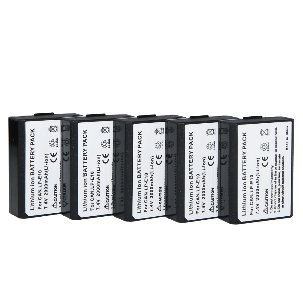 

AOPULY 5Pcs Bateria 2000mAh LP-E10 LP E10 LPE10 Camera Battery For Canon EOS 1100D 1200D 1300D Kiss X50 X70 X80 Rebel T3 T5 T6