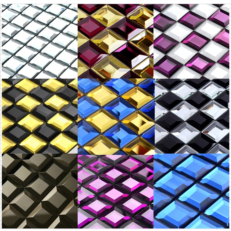 30mm Sliver Blue 5 edges beveled Diamond Shining Mirror Glass Mosaic Backsplash Tiles for Kitchen/Bathroom/ Store Cabinet wall,