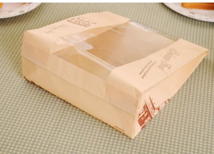 20pcs kraft paper bag with window Baking Packaging Donut Leisure Food bread bags Toast Bag Printed Package for Bakery