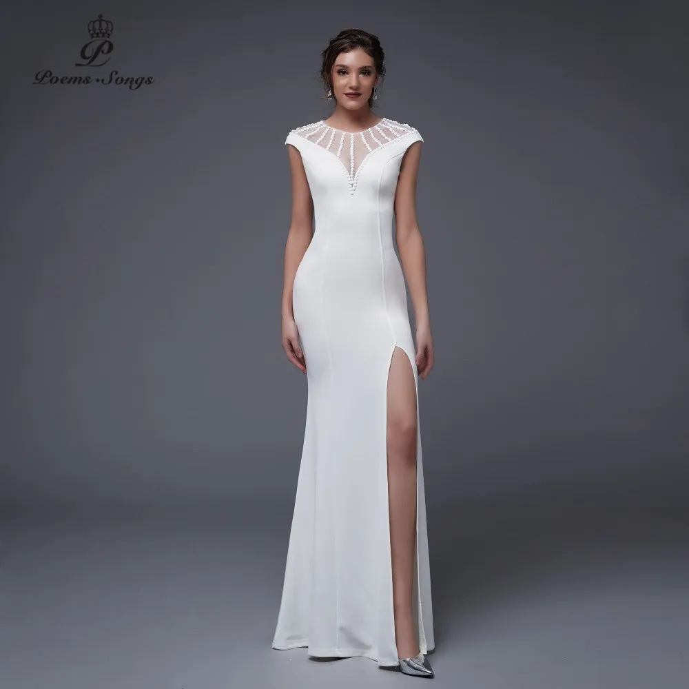 

Poems Songs2019 Backless O-neck Evening Slit Side Open Prom Formal Party dress vestido de festa Elegant Vintage robe longue