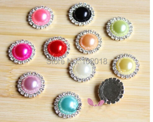 Freeshipping 100pcs/lot  21mm flat back crystal pearl button,Metal rhinestone trim,diamante buttons in Sliver settings