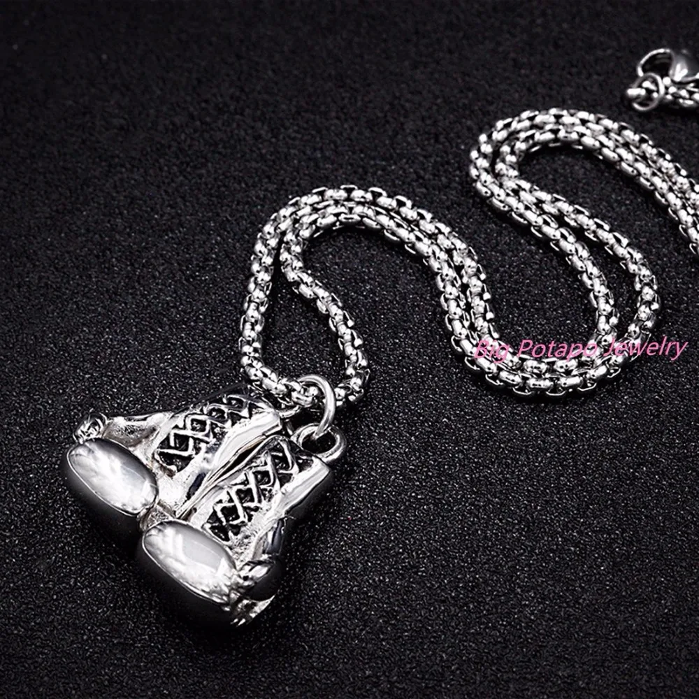 Boxing Glove Pendant Charm Necklace Sport Boxing Jewelry Silver Gold Color 316L Stainless Steel Chain For Men New Jewelry