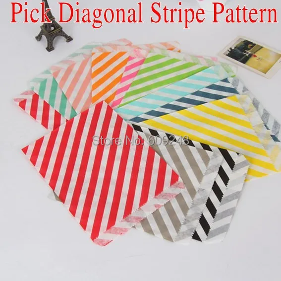 100pcs Choose Colors Navy Green Orange Yellow Pink Aqua Black Blue Red Purple Diagonal Striped Party Paper Favor Bags Wedding