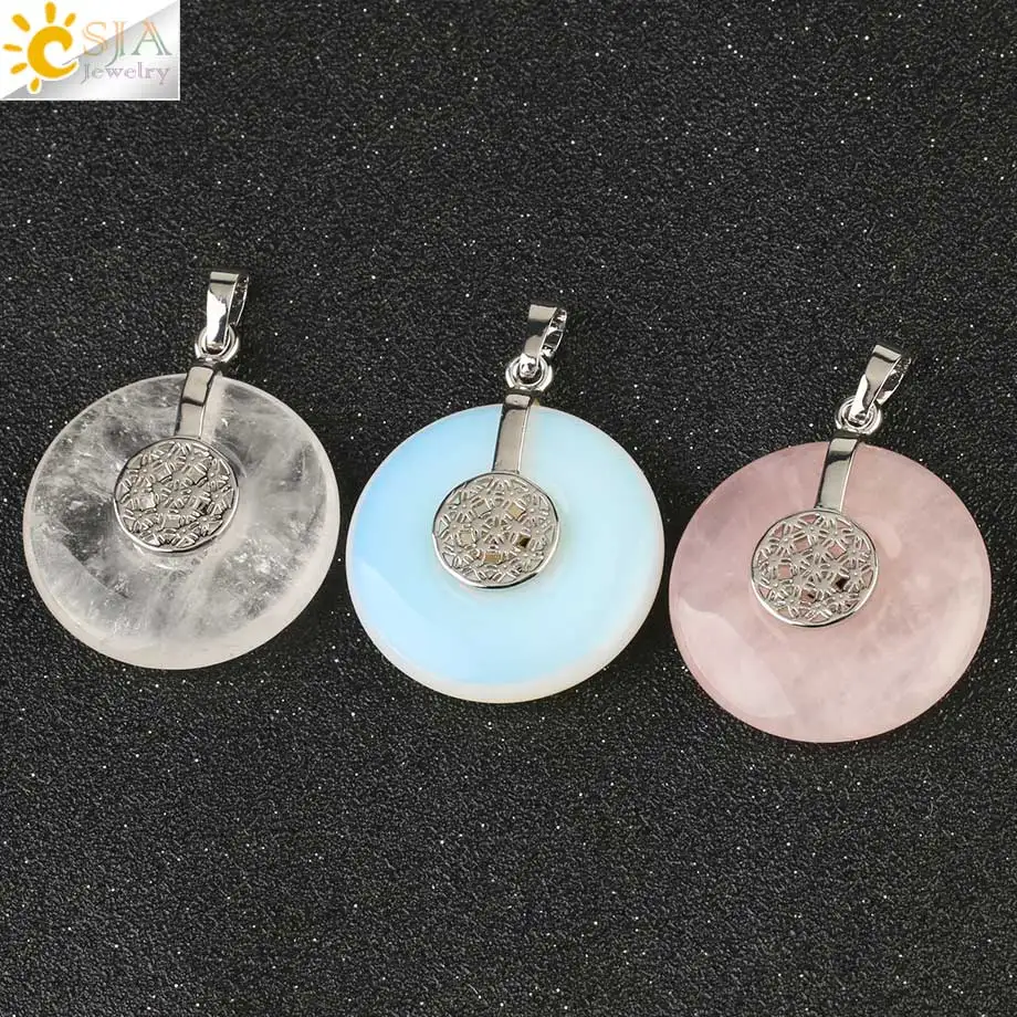 CSJA Natural Stone Flower of Life Pendants Necklaces Crystal Healing Energy Balance Bead Geometric Symbol Women Men Jewelry G140