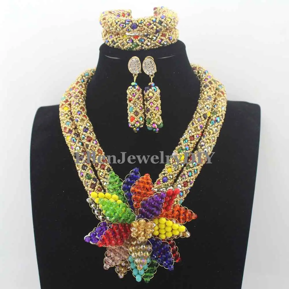 african beads jewelry sets Necklace Set Handmade Flower Pendant Nigerian Wedding bridal beads Jewelry Set Free Shipping W13281