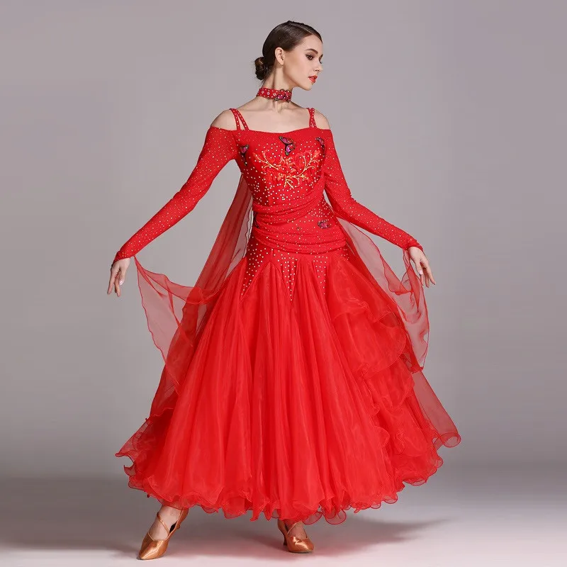 Butterfly Decoration Big Seing Standard Social Dress Ballroom Dance Competition Dress Viennese Waltz Dress Women Dance Costumes