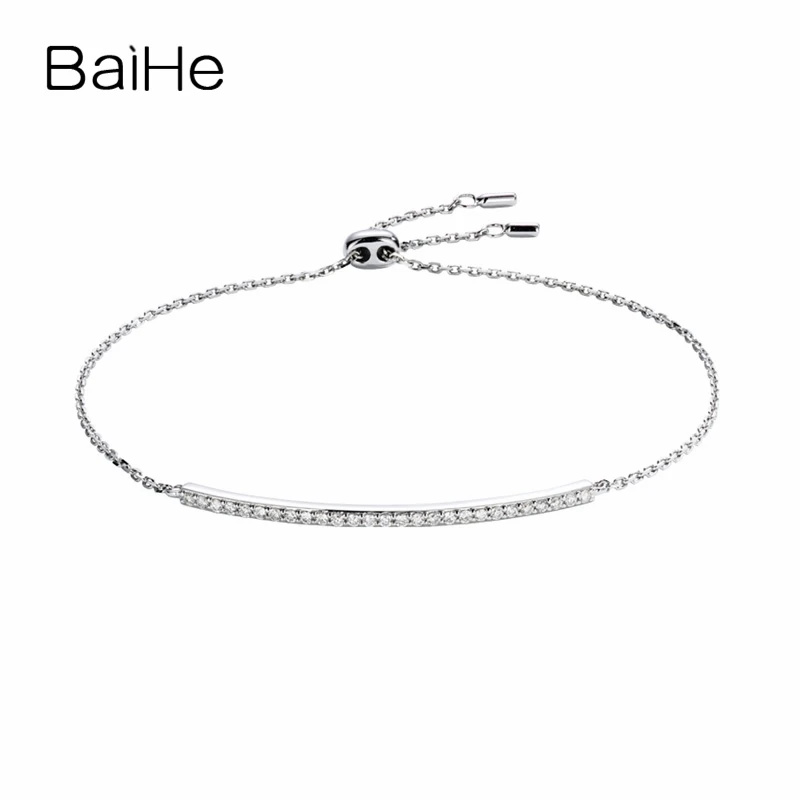 

BAIHE Solid 18K White Gold H/SI Natural Diamond adjustable Bracelet Women Trendy Fine Jewelry Making Pulsera Gelang Braccialetto