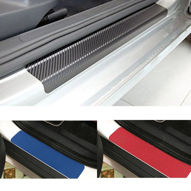 4pcs Car Door Sill Protective Film Anti-Scratch Anti-Kick Protective Film Stickers Universal 3D Carbon Fiber Car Sill Stickers